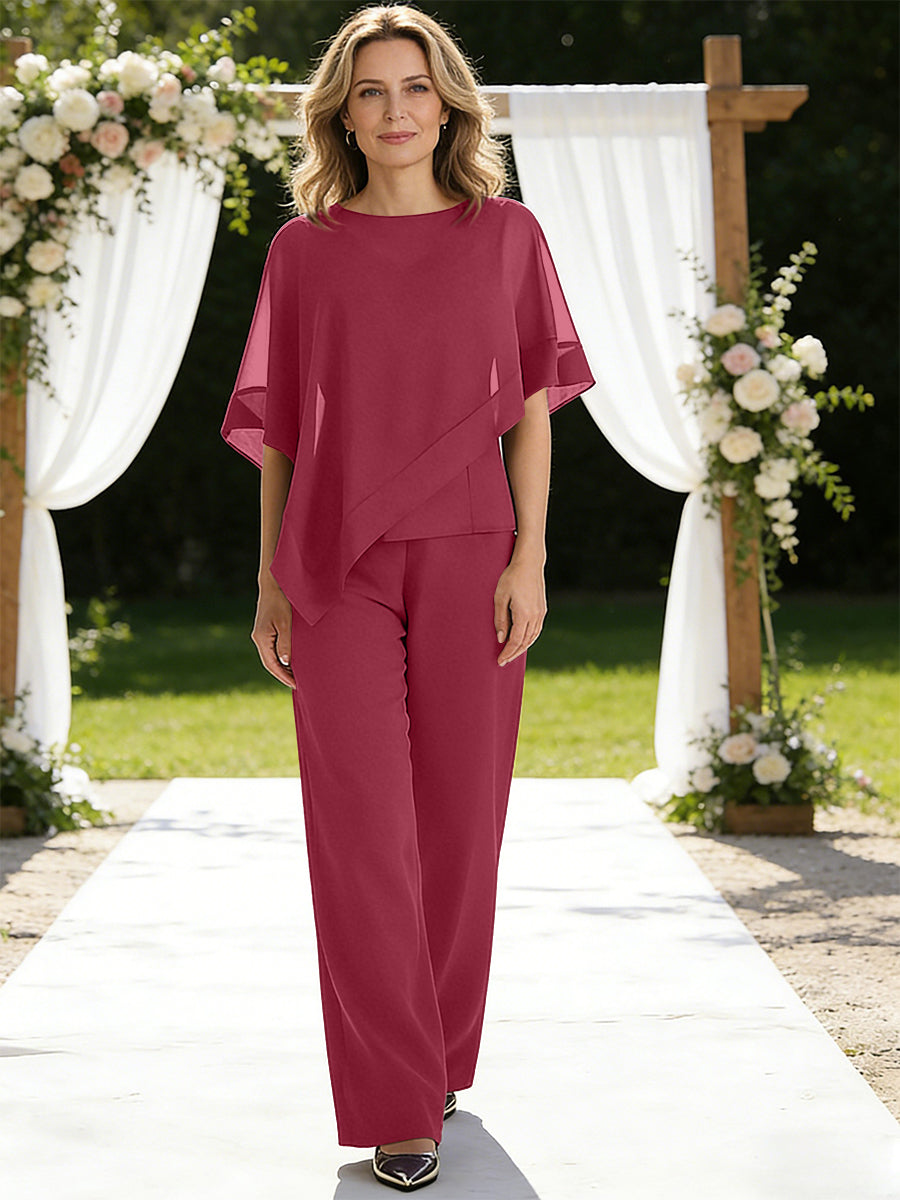 Pantsuits Separates V-Neck Asymmetrical Three-Piece Floor-Length Mother of the Bride Dresses