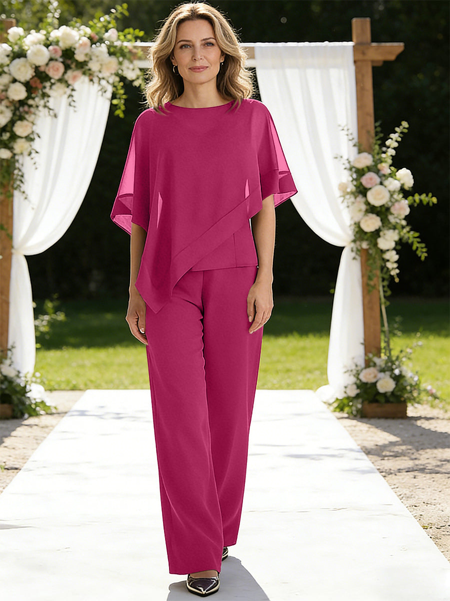 Pantsuits Separates V-Neck Asymmetrical Three-Piece Floor-Length Mother of the Bride Dresses