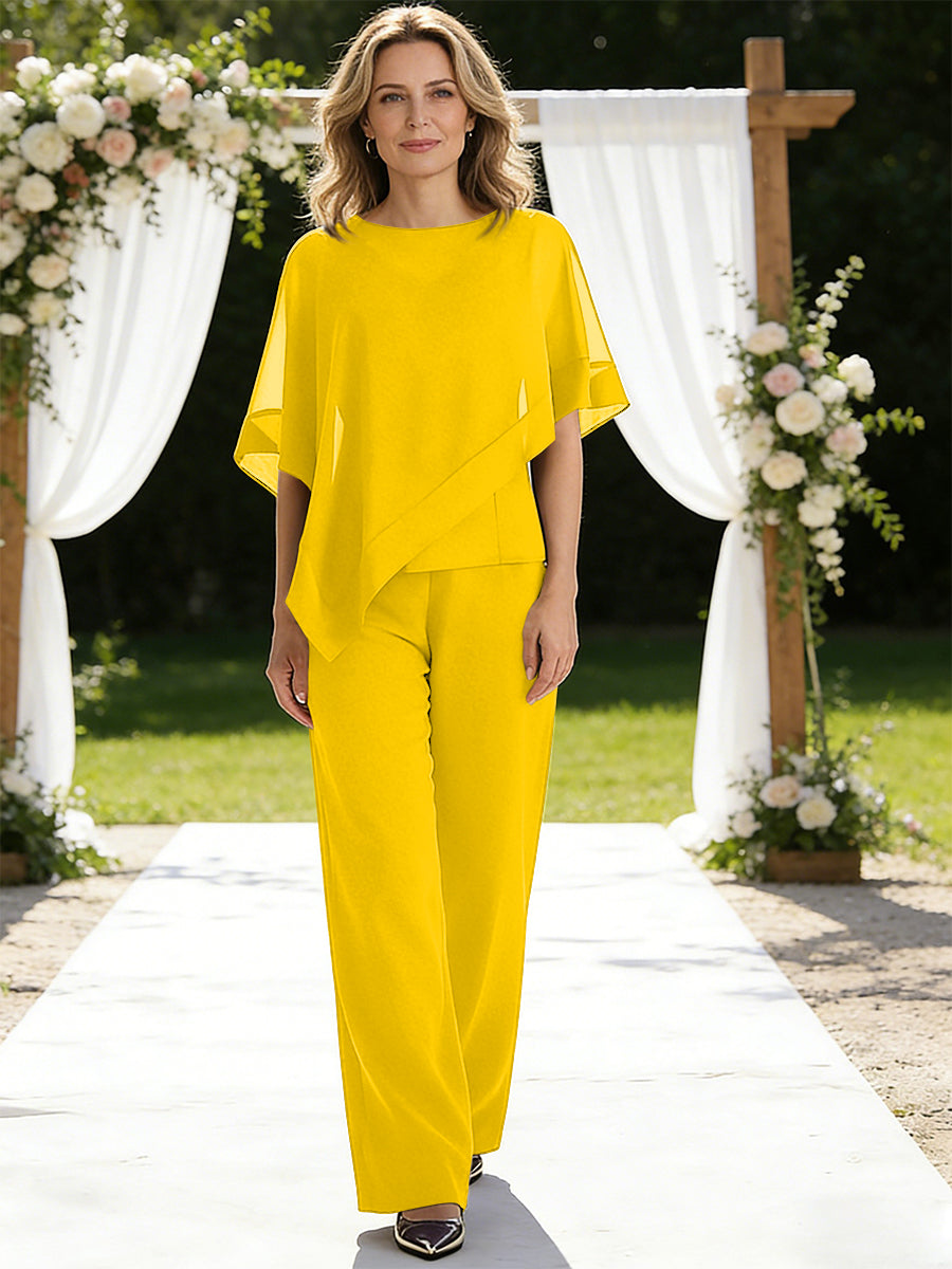 Pantsuits Separates V-Neck Asymmetrical Three-Piece Floor-Length Mother of the Bride Dresses