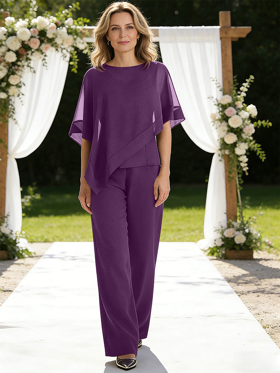 Pantsuits Separates V-Neck Asymmetrical Three-Piece Floor-Length Mother of the Bride Dresses