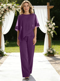 Pantsuits Separates V-Neck Asymmetrical Three-Piece Floor-Length Mother of the Bride Dresses