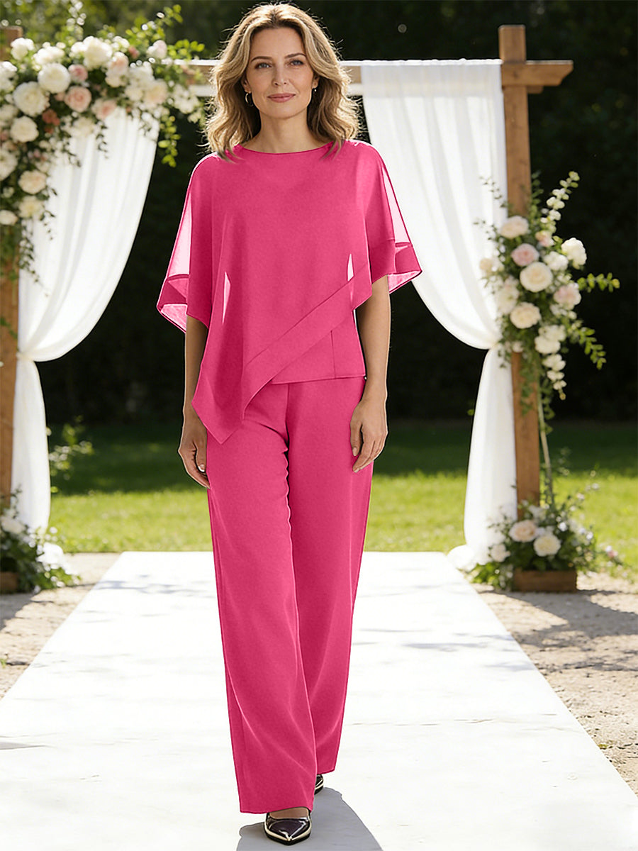 Pantsuits Separates V-Neck Asymmetrical Three-Piece Floor-Length Mother of the Bride Dresses