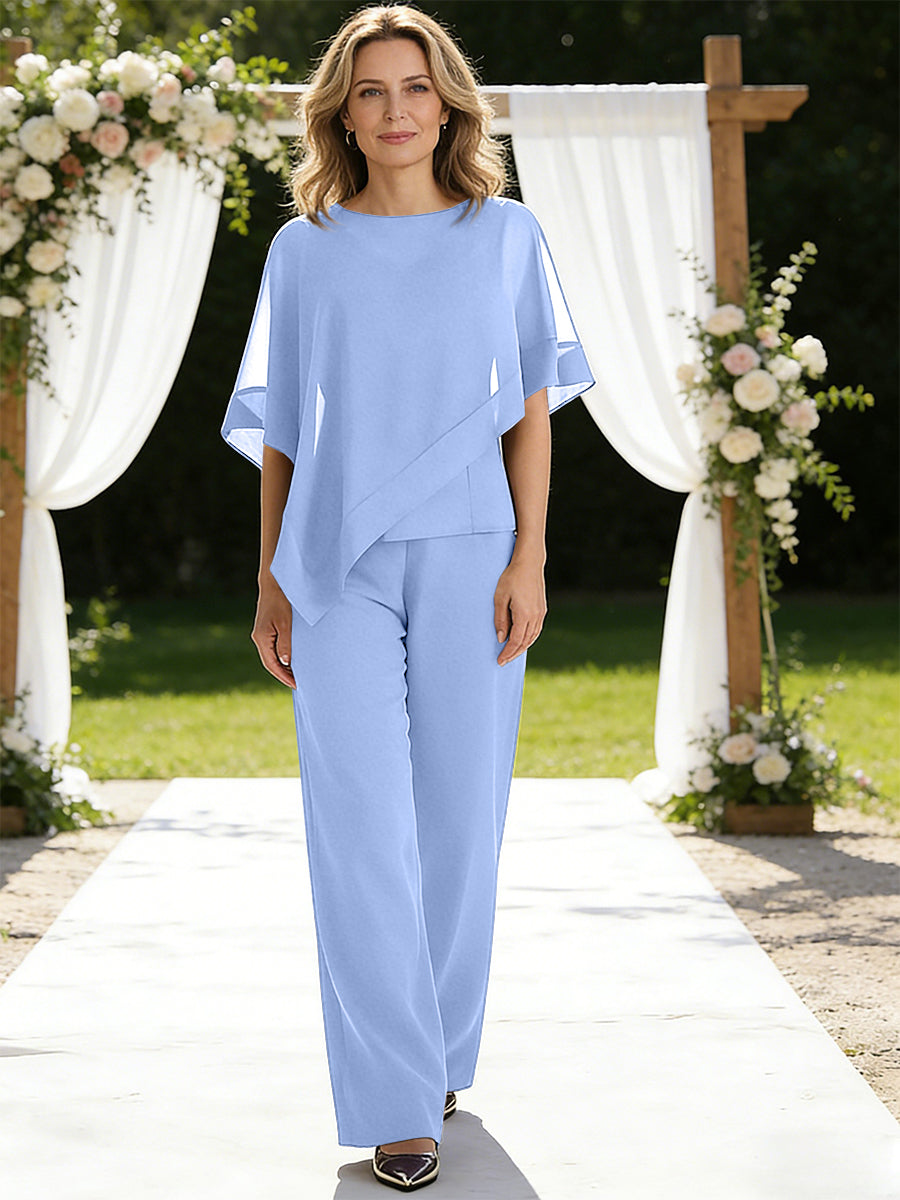 Pantsuits Separates V-Neck Asymmetrical Three-Piece Floor-Length Mother of the Bride Dresses
