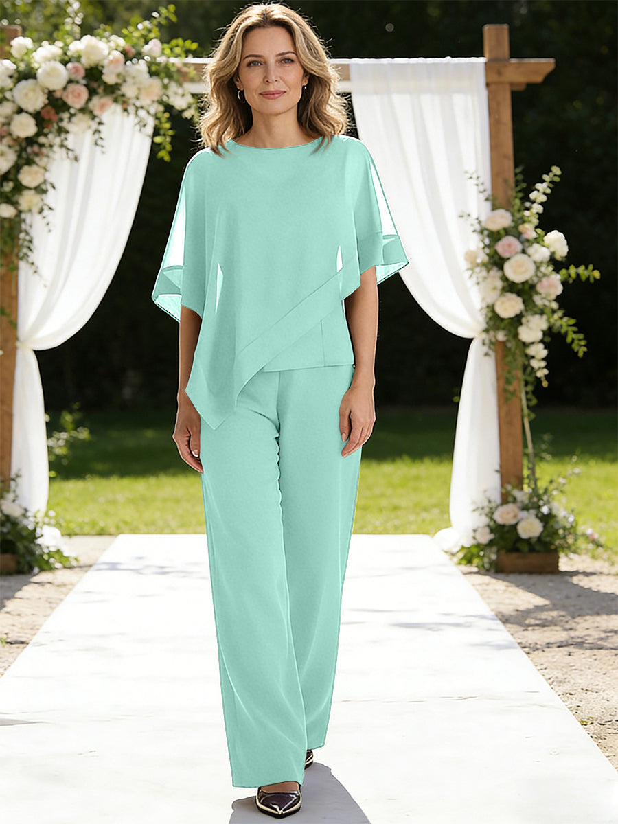 Pantsuits Separates V-Neck Asymmetrical Three-Piece Floor-Length Mother of the Bride Dresses