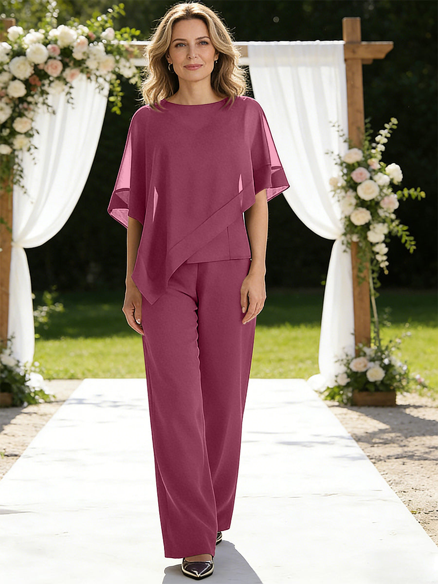 Pantsuits Separates V-Neck Asymmetrical Three-Piece Floor-Length Mother of the Bride Dresses