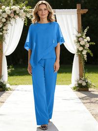 Pantsuits Separates V-Neck Asymmetrical Three-Piece Floor-Length Mother of the Bride Dresses