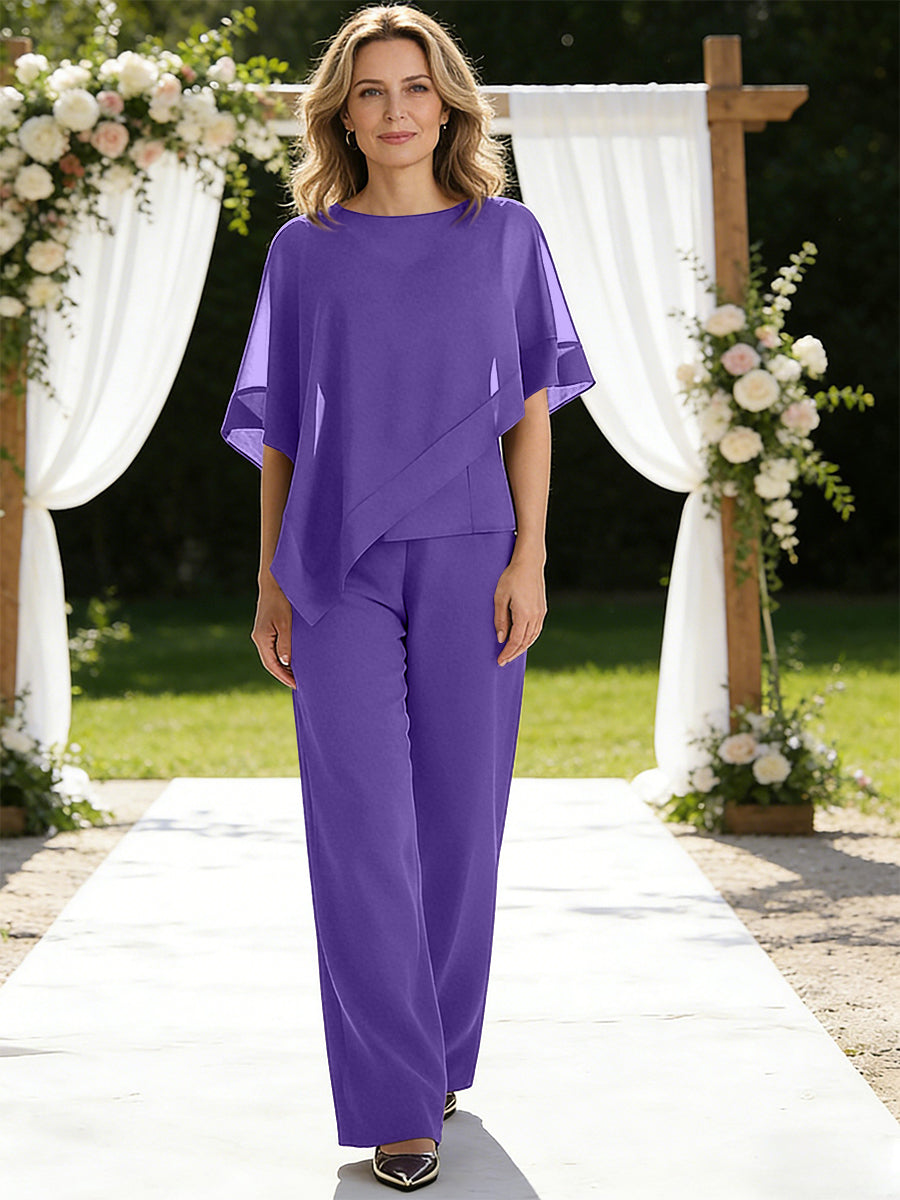 Pantsuits Separates V-Neck Asymmetrical Three-Piece Floor-Length Mother of the Bride Dresses