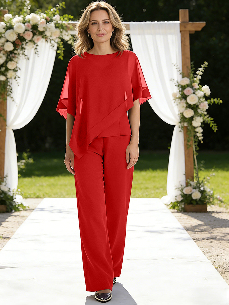 Pantsuits Separates V-Neck Asymmetrical Three-Piece Floor-Length Mother of the Bride Dresses