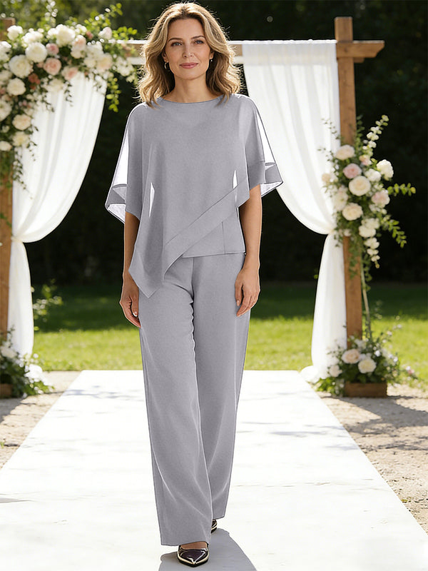 Pantsuits Separates V-Neck Asymmetrical Three-Piece Floor-Length Mother of the Bride Dresses