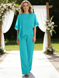 Pantsuits Separates V-Neck Asymmetrical Three-Piece Floor-Length Mother of the Bride Dresses