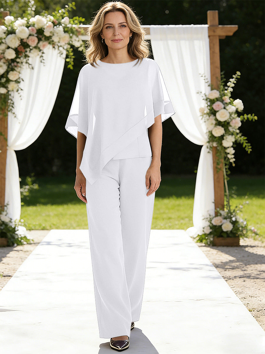 Pantsuits Separates V-Neck Asymmetrical Three-Piece Floor-Length Mother of the Bride Dresses