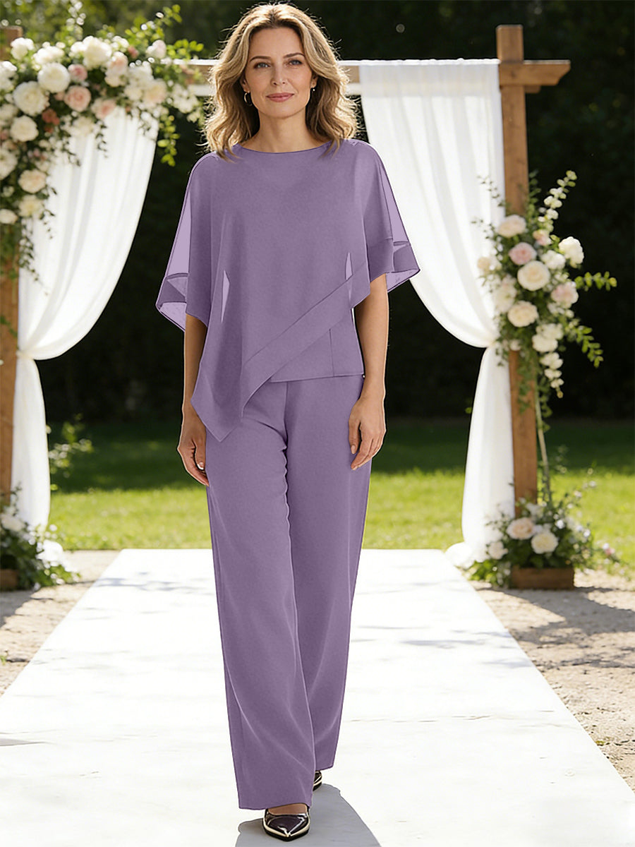 Pantsuits Separates V-Neck Asymmetrical Three-Piece Floor-Length Mother of the Bride Dresses