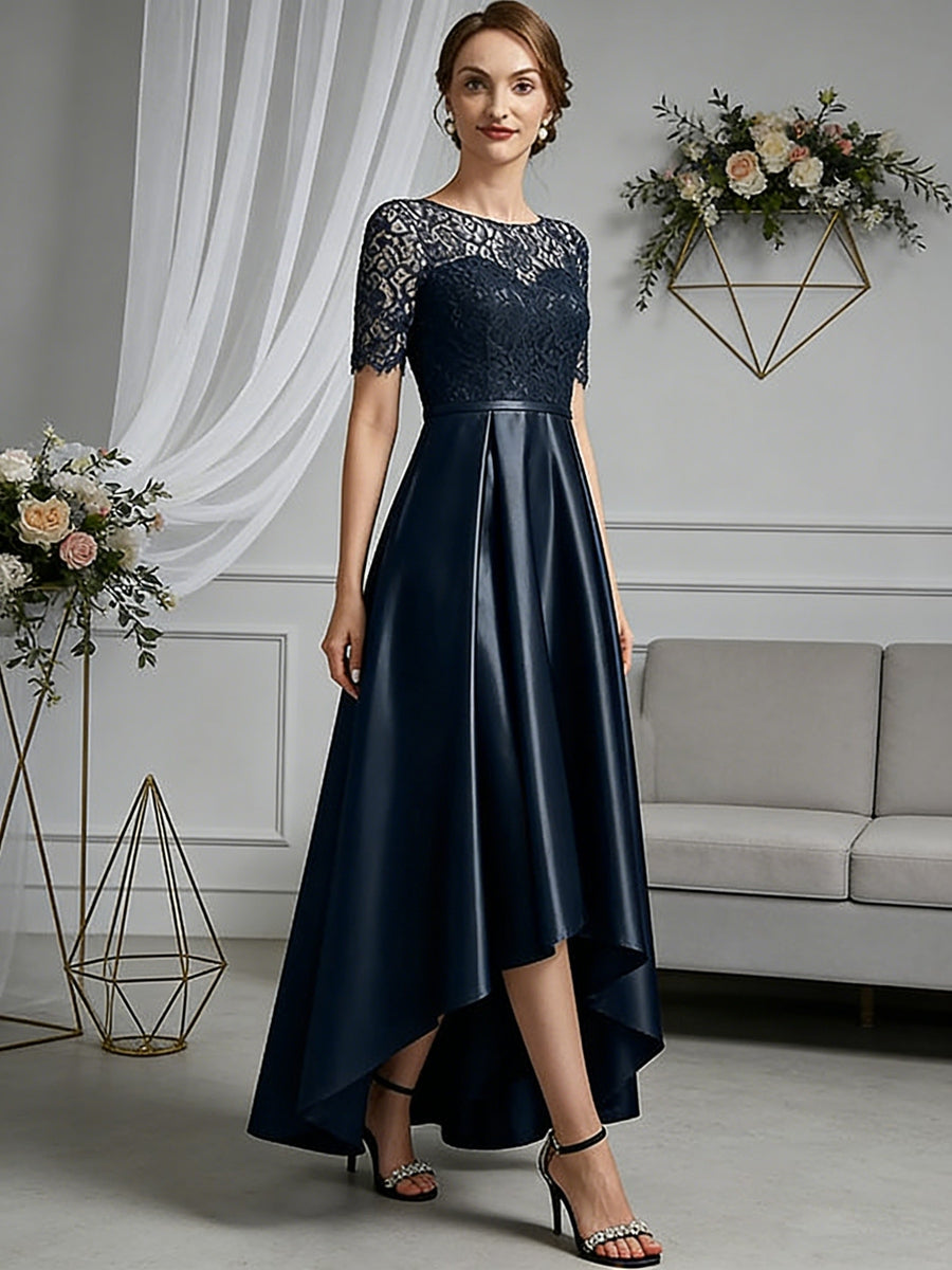 A-Line/Princess Scoop Neck Lace Appliques Satin Hi-Lo Mother of the Bride Dresses with Pockets