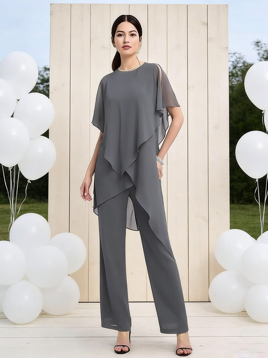 Pantsuits Separates Asymmetrical Floor-Length Mother of the Bride Dresses with Ruffle