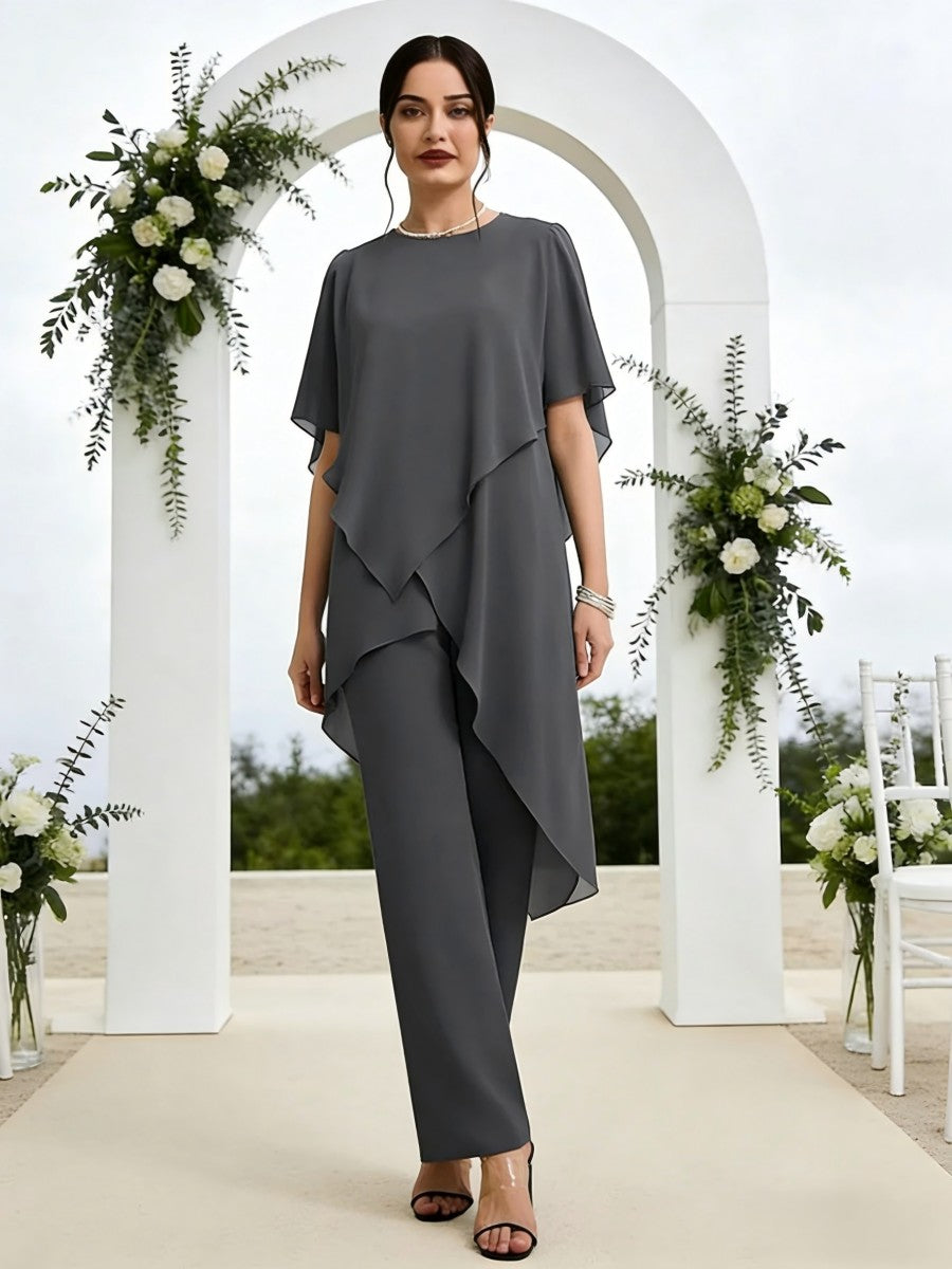 Pantsuits Separates Asymmetrical Floor-Length Mother of the Bride Dresses with Ruffle