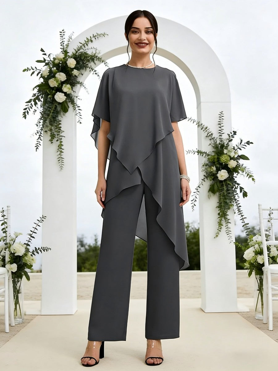 Pantsuits Separates Asymmetrical Floor-Length Mother of the Bride Dresses with Ruffle