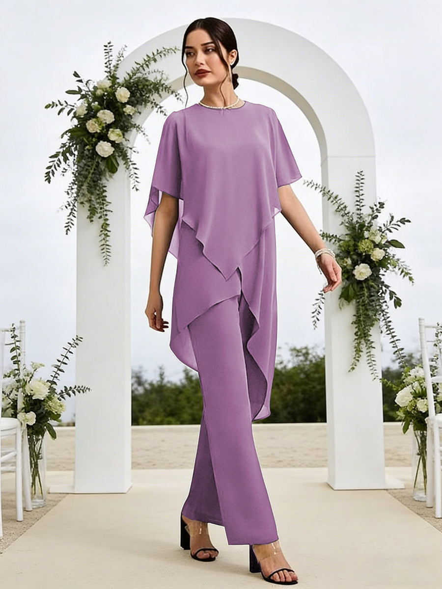 Pantsuits Separates Asymmetrical Floor-Length Mother of the Bride Dresses with Ruffle