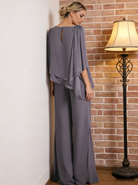 Scoop Neck Ruffle Floor-Length Mother of the Bride Pant Suits with Appliques