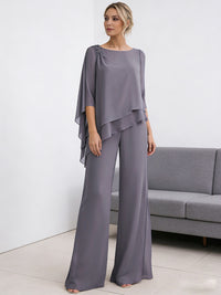 Scoop Neck Ruffle Floor-Length Mother of the Bride Pant Suits with Appliques