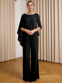 Scoop Neck Ruffle Floor-Length Mother of the Bride Pant Suits with Appliques