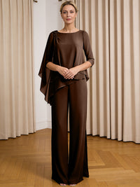 Scoop Neck Ruffle Floor-Length Mother of the Bride Pant Suits with Appliques