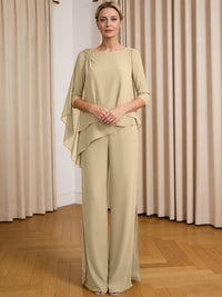 Scoop Neck Ruffle Floor-Length Mother of the Bride Pant Suits with Appliques