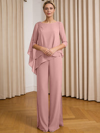 Scoop Neck Ruffle Floor-Length Mother of the Bride Pant Suits with Appliques