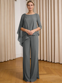 Scoop Neck Ruffle Floor-Length Mother of the Bride Pant Suits with Appliques