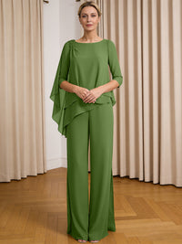 Scoop Neck Ruffle Floor-Length Mother of the Bride Pant Suits with Appliques