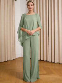Scoop Neck Ruffle Floor-Length Mother of the Bride Pant Suits with Appliques