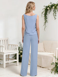Scoop Neck Three-Piece Ruffle Floor-Length Mother of the Bride Pan Suits with Jacket