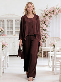 Scoop Neck Three-Piece Ruffle Floor-Length Mother of the Bride Pan Suits with Jacket