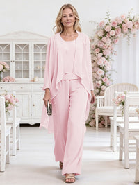 Scoop Neck Three-Piece Ruffle Floor-Length Mother of the Bride Pan Suits with Jacket