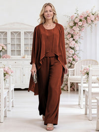 Scoop Neck Three-Piece Ruffle Floor-Length Mother of the Bride Pan Suits with Jacket