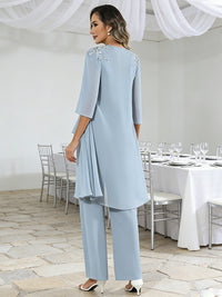 V-Neck Lace Appliques Floor-Length Mother of the Bride Pant Suits with Jacket