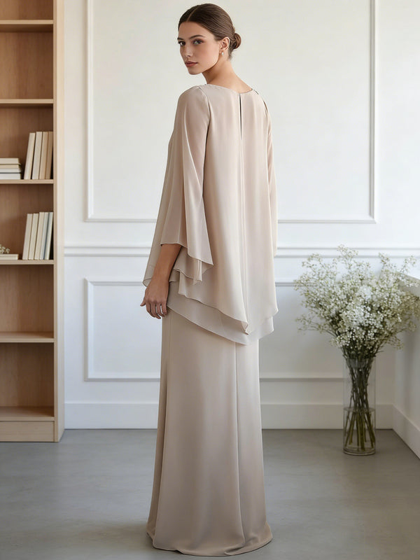 Sheath/Column Two-Piece Ruffle Floor-Length Mother of the Bride Dresses with Applique