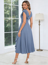 A-Line/Princess V-Neck Pleated Ruffle Tea-Length Mother of the Bride Dresses with Appliques