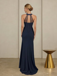 Sheath/Column Halter Scoop Neck Floor-Length Mother of the Bride Dresses with Lace Appliques