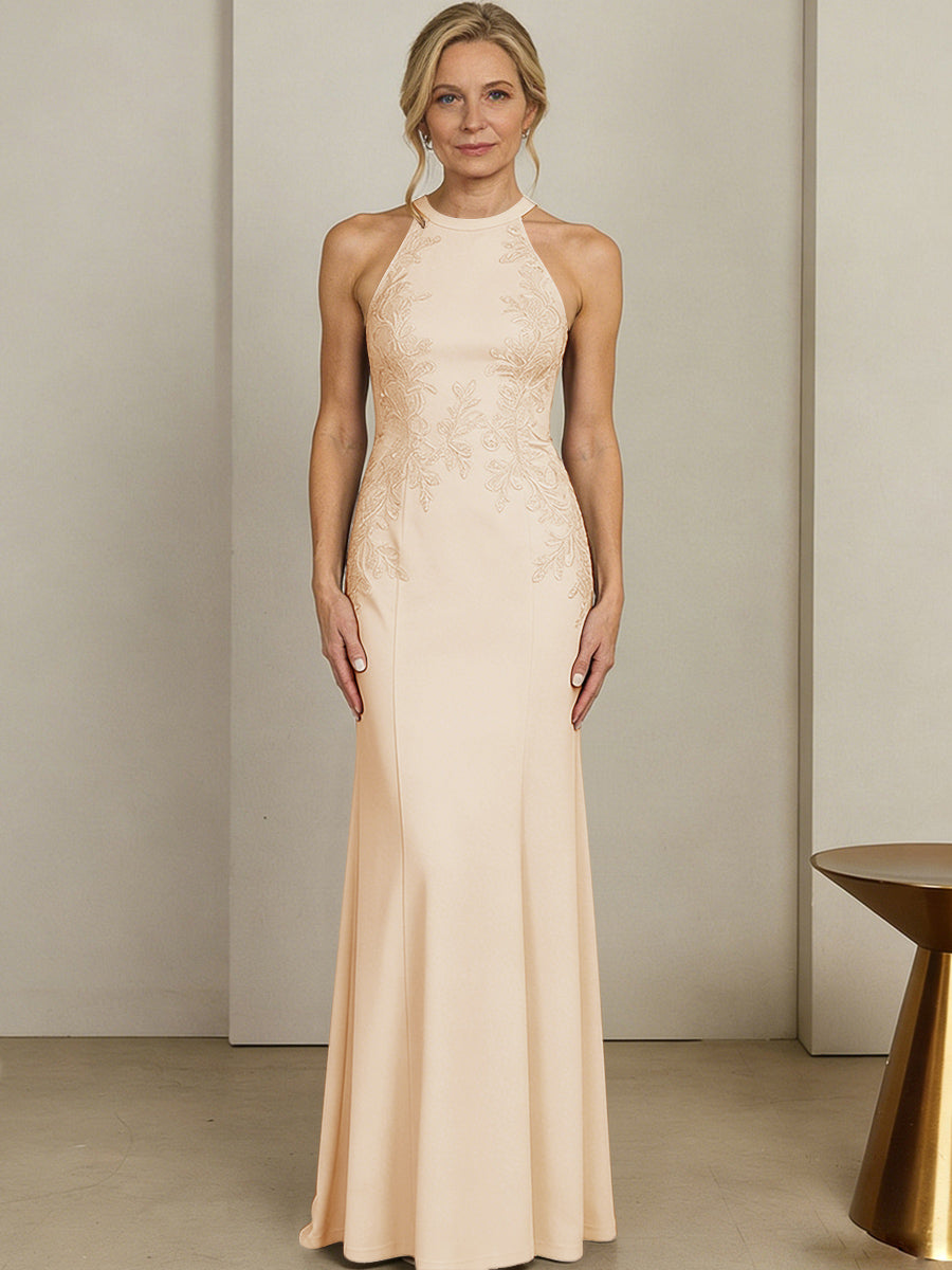 Sheath/Column Halter Scoop Neck Floor-Length Mother of the Bride Dresses with Lace Appliques