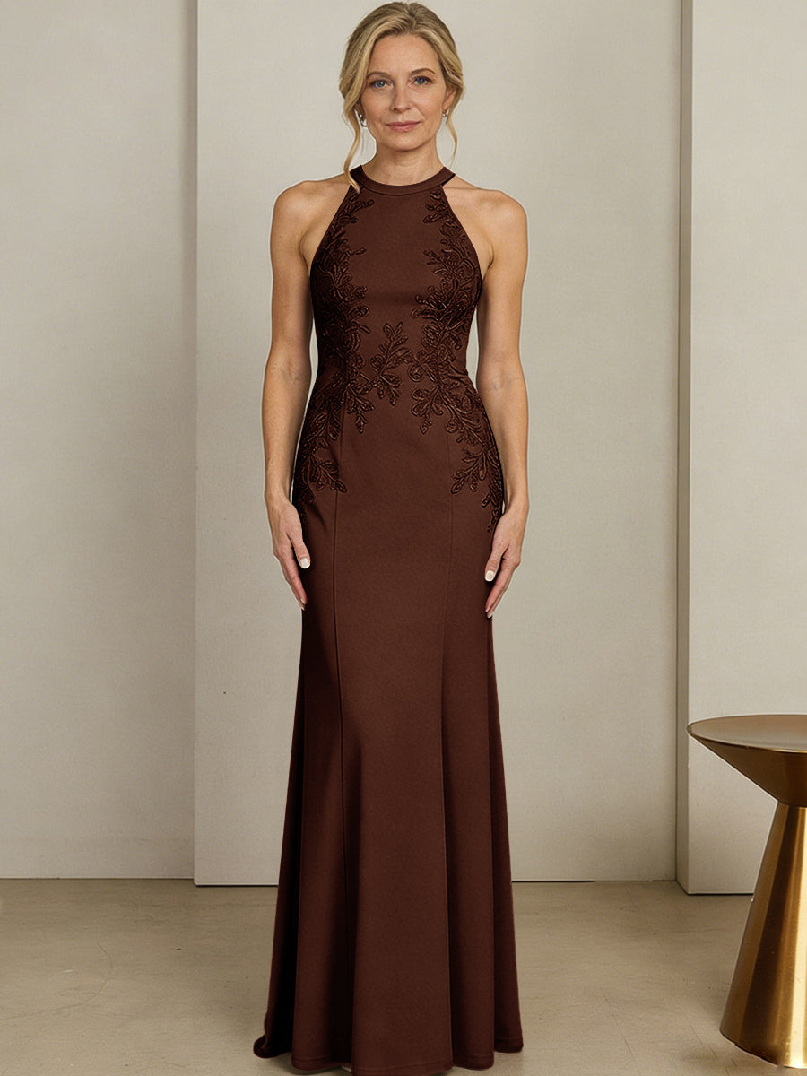 Sheath/Column Halter Scoop Neck Floor-Length Mother of the Bride Dresses with Lace Appliques