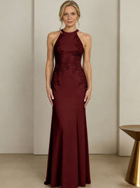 Sheath/Column Halter Scoop Neck Floor-Length Mother of the Bride Dresses with Lace Appliques