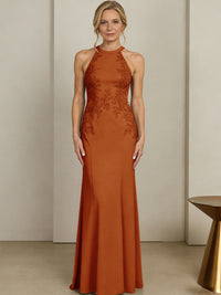 Sheath/Column Halter Scoop Neck Floor-Length Mother of the Bride Dresses with Lace Appliques