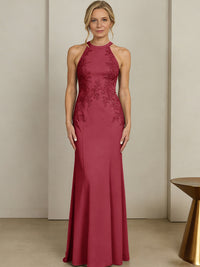 Sheath/Column Halter Scoop Neck Floor-Length Mother of the Bride Dresses with Lace Appliques