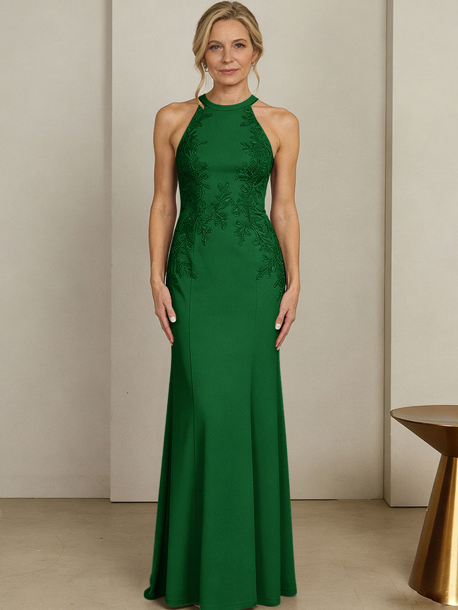 Sheath/Column Halter Scoop Neck Floor-Length Mother of the Bride Dresses with Lace Appliques