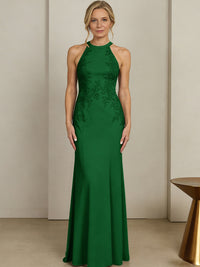 Sheath/Column Halter Scoop Neck Floor-Length Mother of the Bride Dresses with Lace Appliques