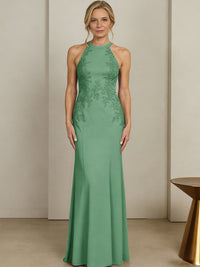 Sheath/Column Halter Scoop Neck Floor-Length Mother of the Bride Dresses with Lace Appliques