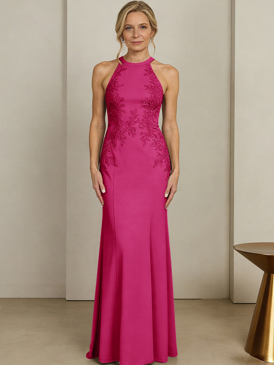 Sheath/Column Halter Scoop Neck Floor-Length Mother of the Bride Dresses with Lace Appliques