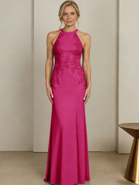 Sheath/Column Halter Scoop Neck Floor-Length Mother of the Bride Dresses with Lace Appliques