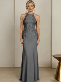 Sheath/Column Halter Scoop Neck Floor-Length Mother of the Bride Dresses with Lace Appliques