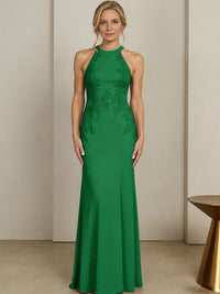 Sheath/Column Halter Scoop Neck Floor-Length Mother of the Bride Dresses with Lace Appliques
